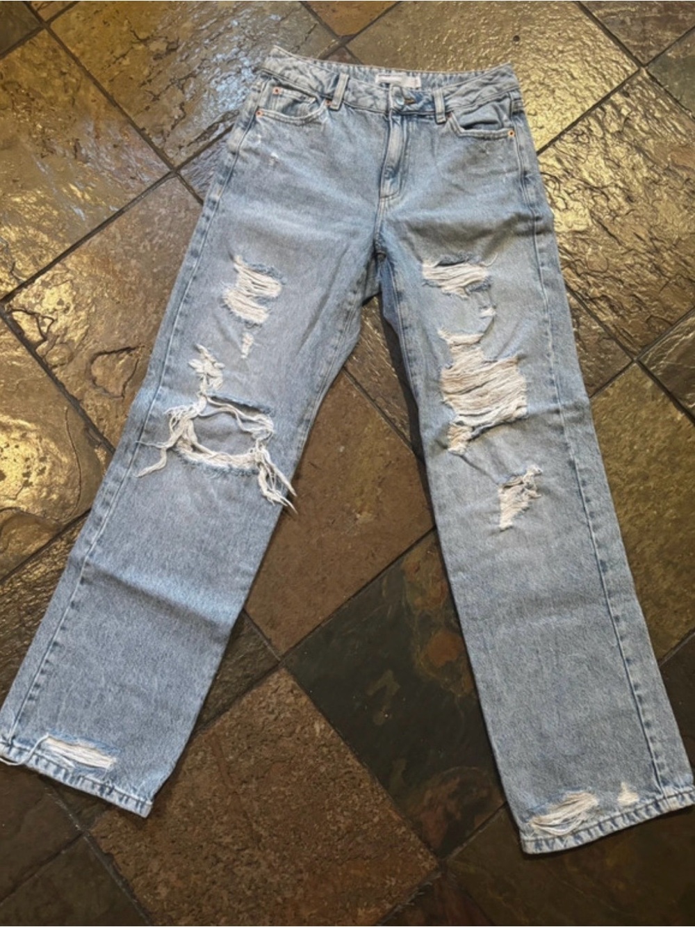 Garage Light Blue Distressed Straight Leg Jeans